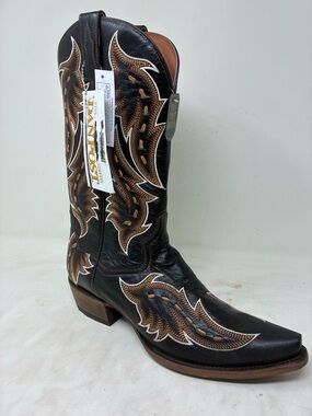 New with tag Dan Post Black Western Boots with Brown & White Embroidery
